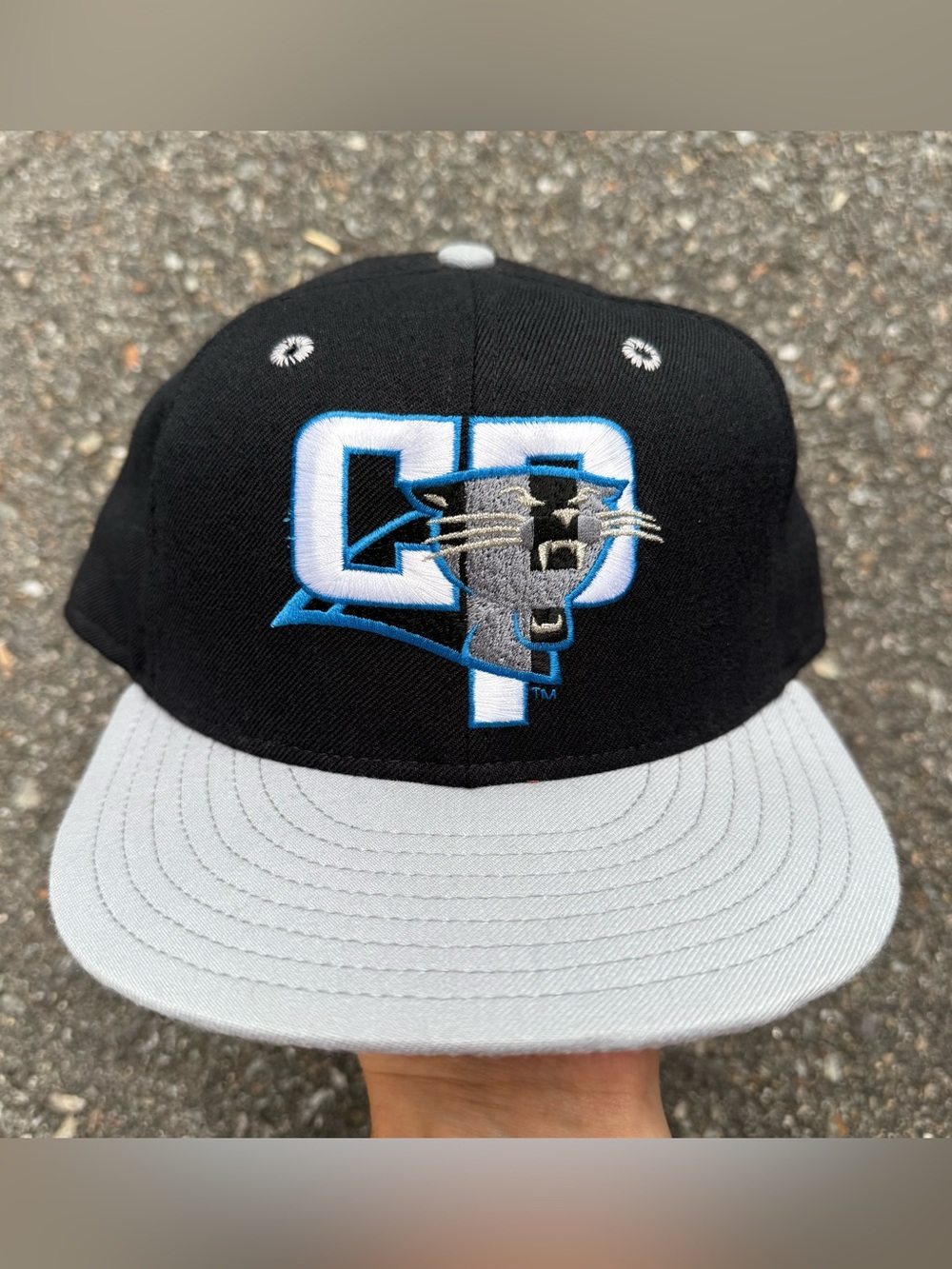 Vintage Carolina Panthers Hat Cap Fitted 7 1/2 Black New Era Made In USA 90s NFL